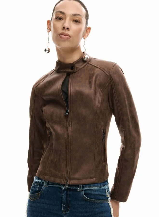 DESIGUAL Brown Faux Leather Jacket for Women | Best Price UAE